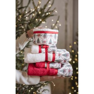 Coppia asciugamani da bagno bianche e rosse "Un Natale Italiano" collection di Blanc Mariclò - immagine 2