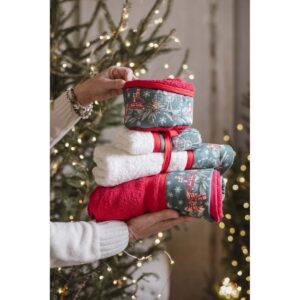 Coppia asciugamani da bagno bianche e bordeaux "Un Natale Italiano" collection di Blanc Mariclò - immagine 2