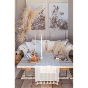 Runner misto lino con nappe Dentelle collection di Blanc Mariclò - immagine 2