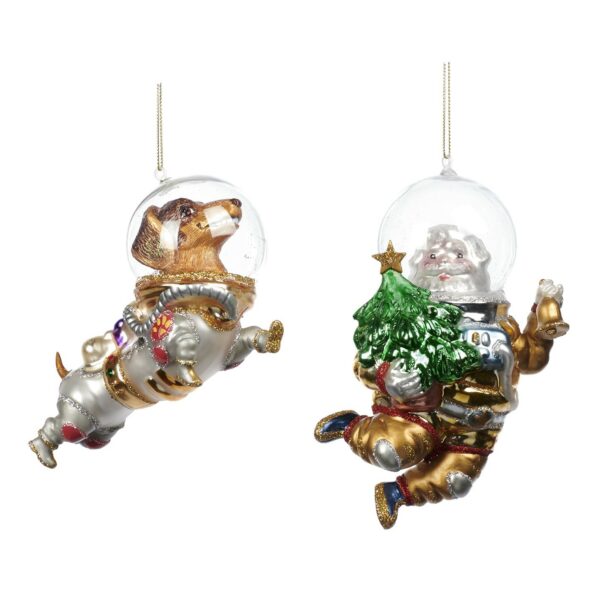 Decorazione albero natalizia in vetro Babbo Natale e Bassotto astronauta di Goodwill