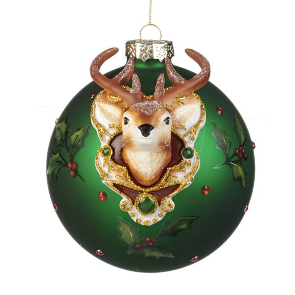 Decorazione albero natalizia sfera in vetro con testa di cervo di Goodwill