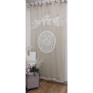 Tenda in lino naturale con decoro intagliato bianco 150x290 Penelope di Mia - immagine 2